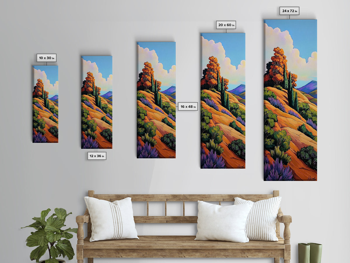 Autumn Hillside, Trees, Landscape — Framed Canvas Print of fall countryside with trees, perfect Fall Bedroom Art or Rustic Living Room Wall Art