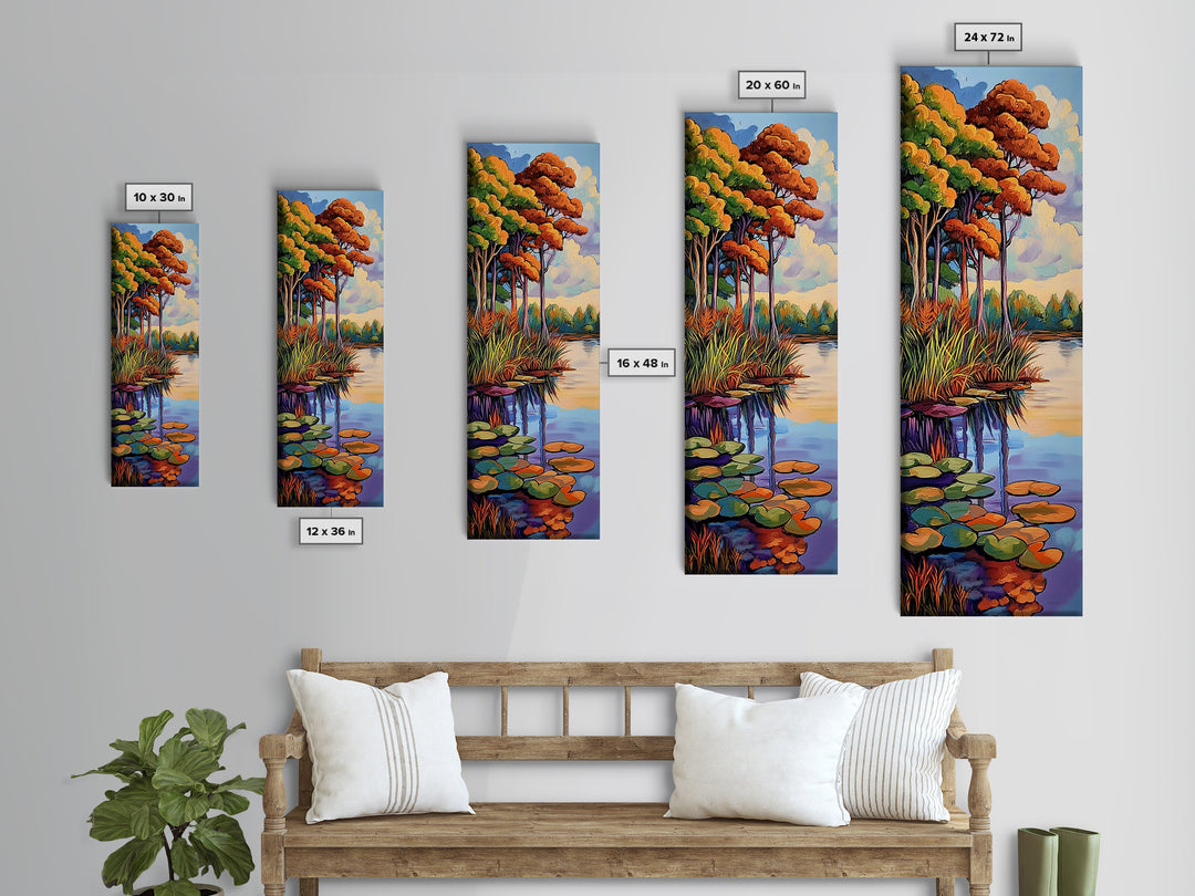 Autumn Trees, Pond, Framed Canvas Print, Fall Landscape Wall Art, Rustic Home Decor, Nature Lover Gift, Living Room Woodland Scene