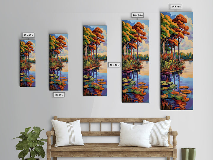 Autumn Trees, Pond, Framed Canvas Print, Fall Landscape Wall Art, Rustic Home Decor, Nature Lover Gift, Living Room Woodland Scene