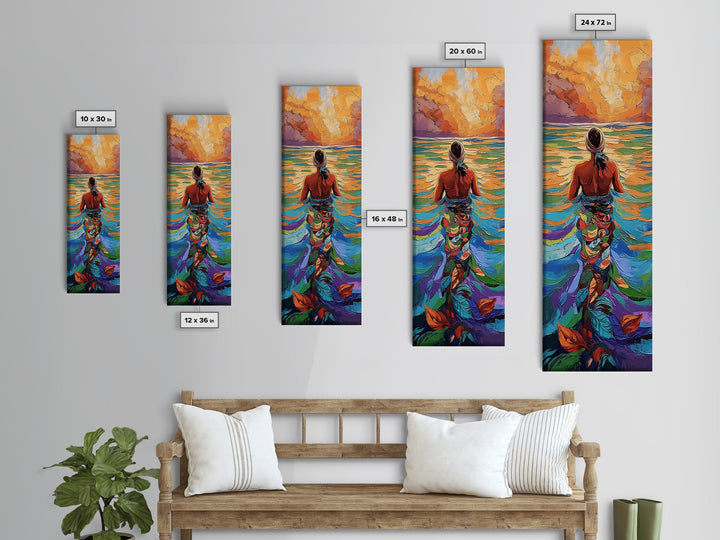 Woman Water, Sunset, Canvas Print, Bohemian Abstract Wall Art, Feminine Bedroom Decor, Sunset Painting, Vibrant Beach Vibes
