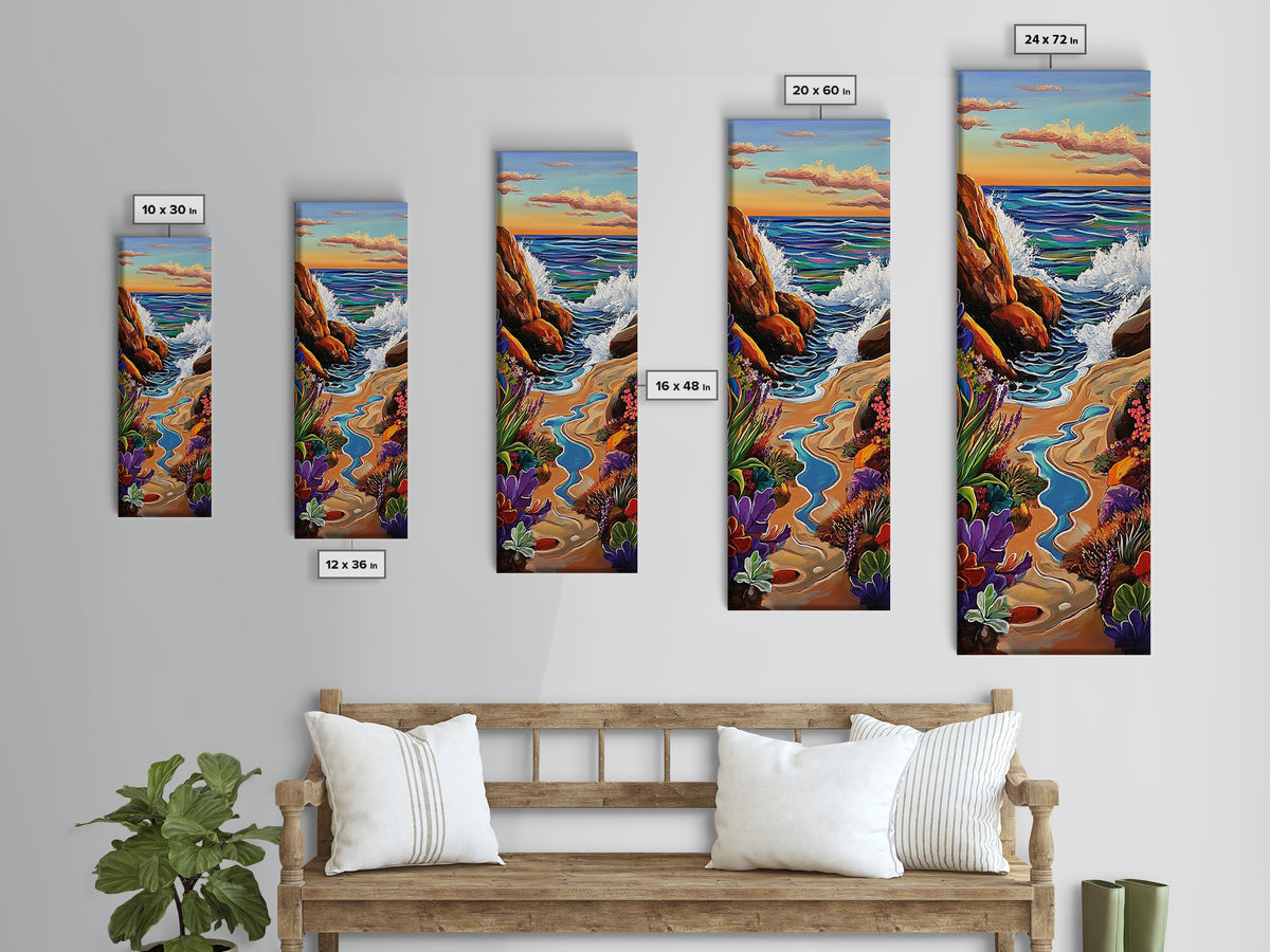 Beach Path, Rocks, Canvas Print, Coastal Wall Art, Nature Inspired Hallway Decor, Vibrant Ocean Scene, Boho Beach Aesthetic