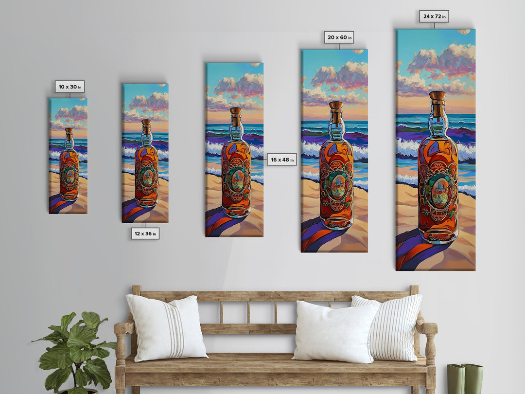 Ocean Bottle, Seaside, Reflections, Framed Canvas Print, Coastal Kitchen Decor, Nautical Wall Art, Beach House Art, Surreal Coastal Painting