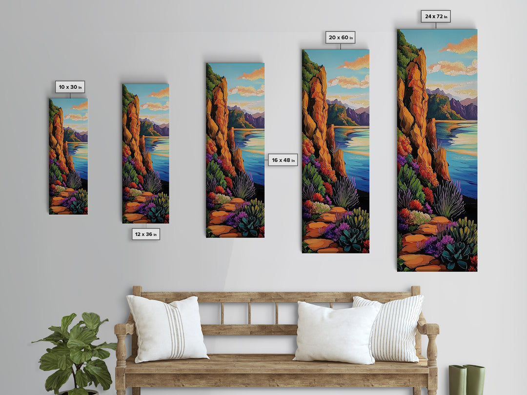 Cliffs Coastal Path, Nature, Canvas Print, Scenic coastal hiking trail art, vibrant cliffside painting, nature inspired living room wall decor