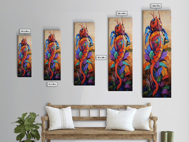 Crab Abstract, Bright Sea, Canvas Print, Nautical wall art, whimsical seafood decor, coastal beach house accent, bold boho lobster painting