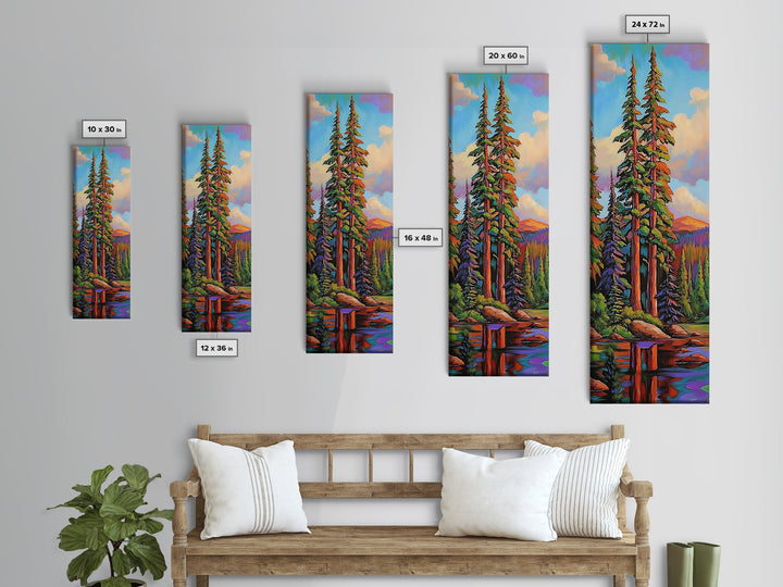 Pines Forest, Reflections Tranquil, Canvas Print, Serene forest lake painting, pine tree wall art, cabin living room decor, landscape piece