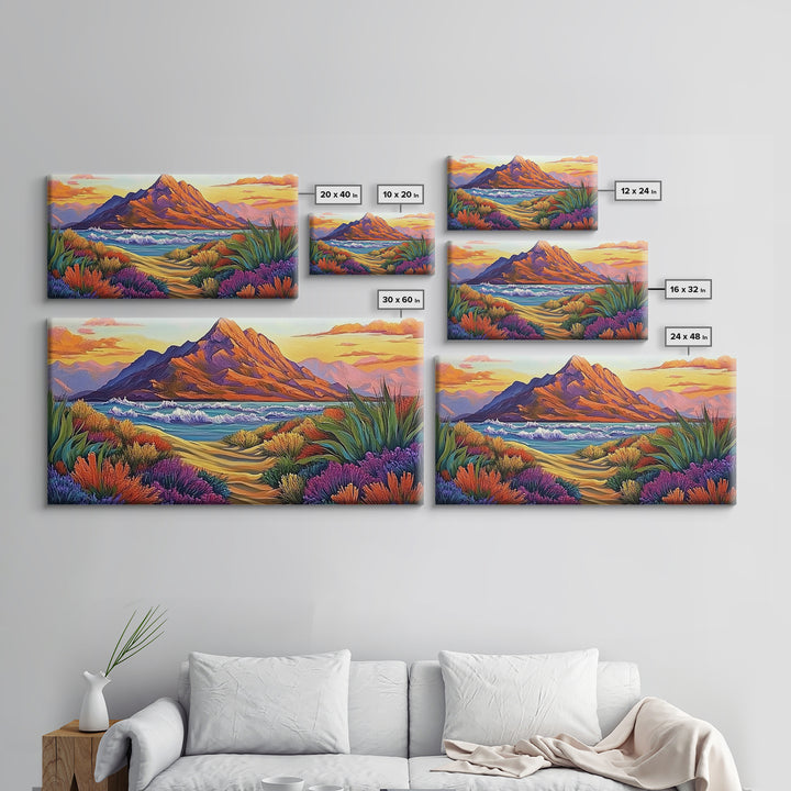 Mountains Waves, Path, Sunset Landscape Canvas Print, Colorful Nature Wall Art, Southwest Bedroom Decor, Autumn Art Style