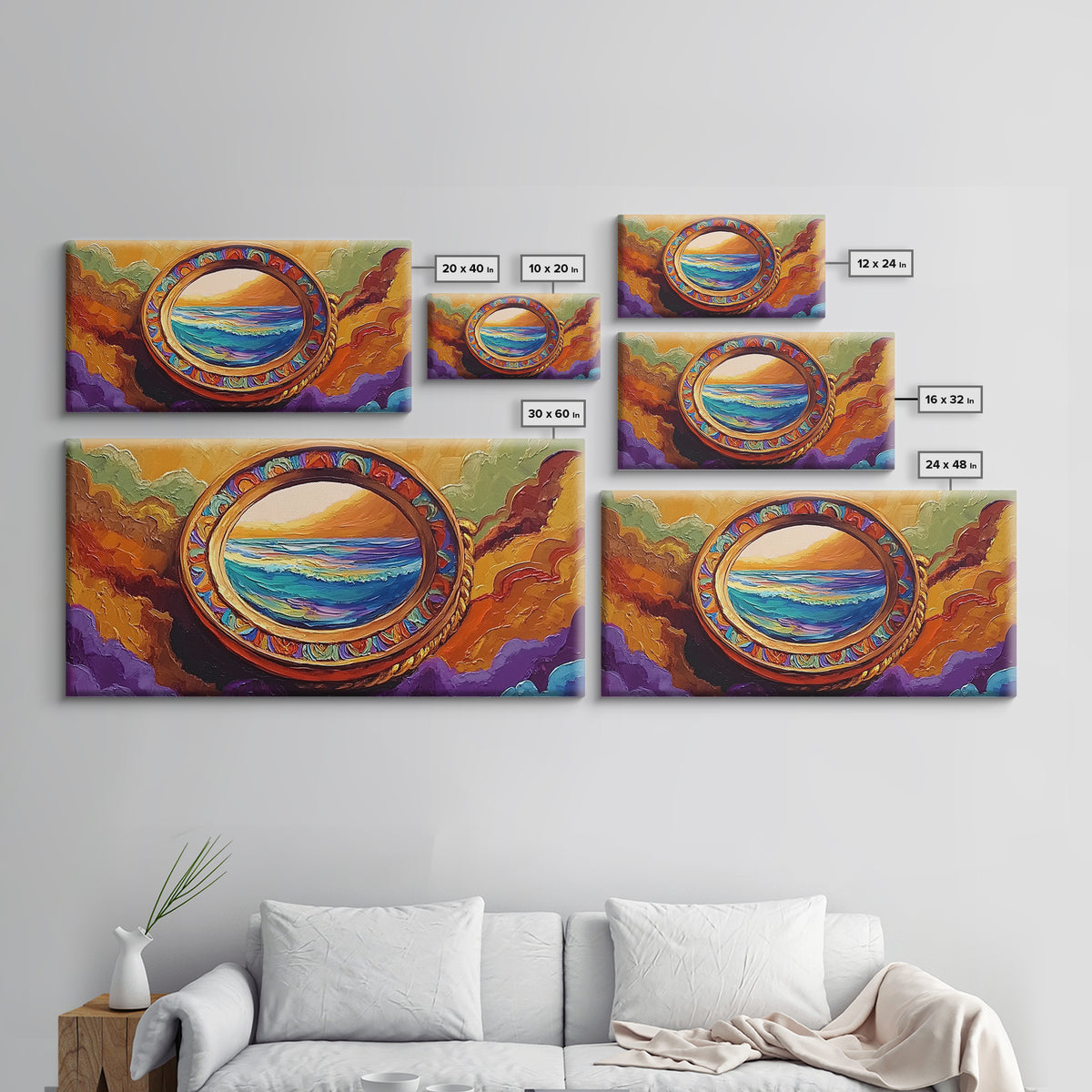 Ocean Portal View, Nautical Fantasy Frame, Abstract Beach Art, Canvas Print, Eclectic Living Room Decor, Surreal Coastal Artwork