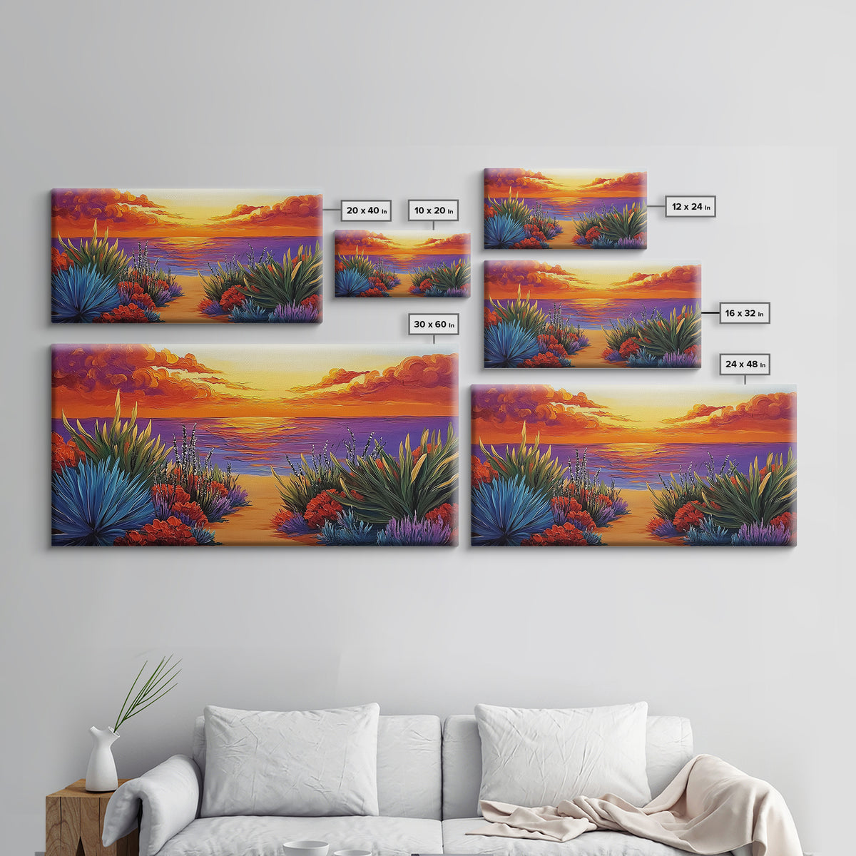 Sunset Ocean, Path, Canvas Print, Coastal sunset landscape, hallway tropical art, bright colorful decor, Beach House Wall Art