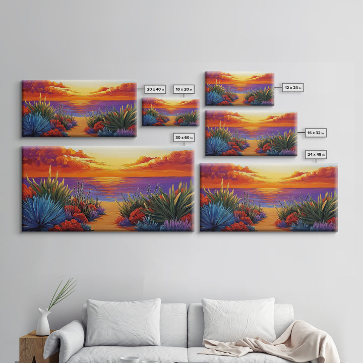 Sunset Ocean, Path, Canvas Print, Coastal sunset landscape, hallway tropical art, bright colorful decor, Beach House Wall Art