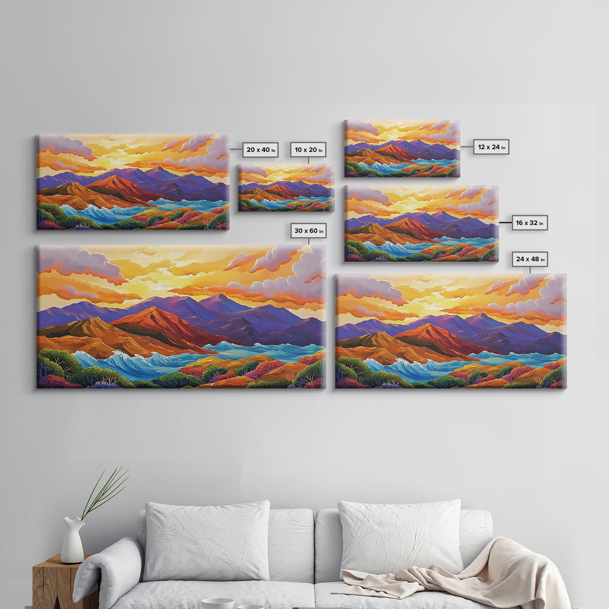 Sunset Ridge, Ocean Breeze, Autumn Mountains, Canvas Print, Warm Fall Wall Art, Rustic Living Room, Earthy Nature Artwork
