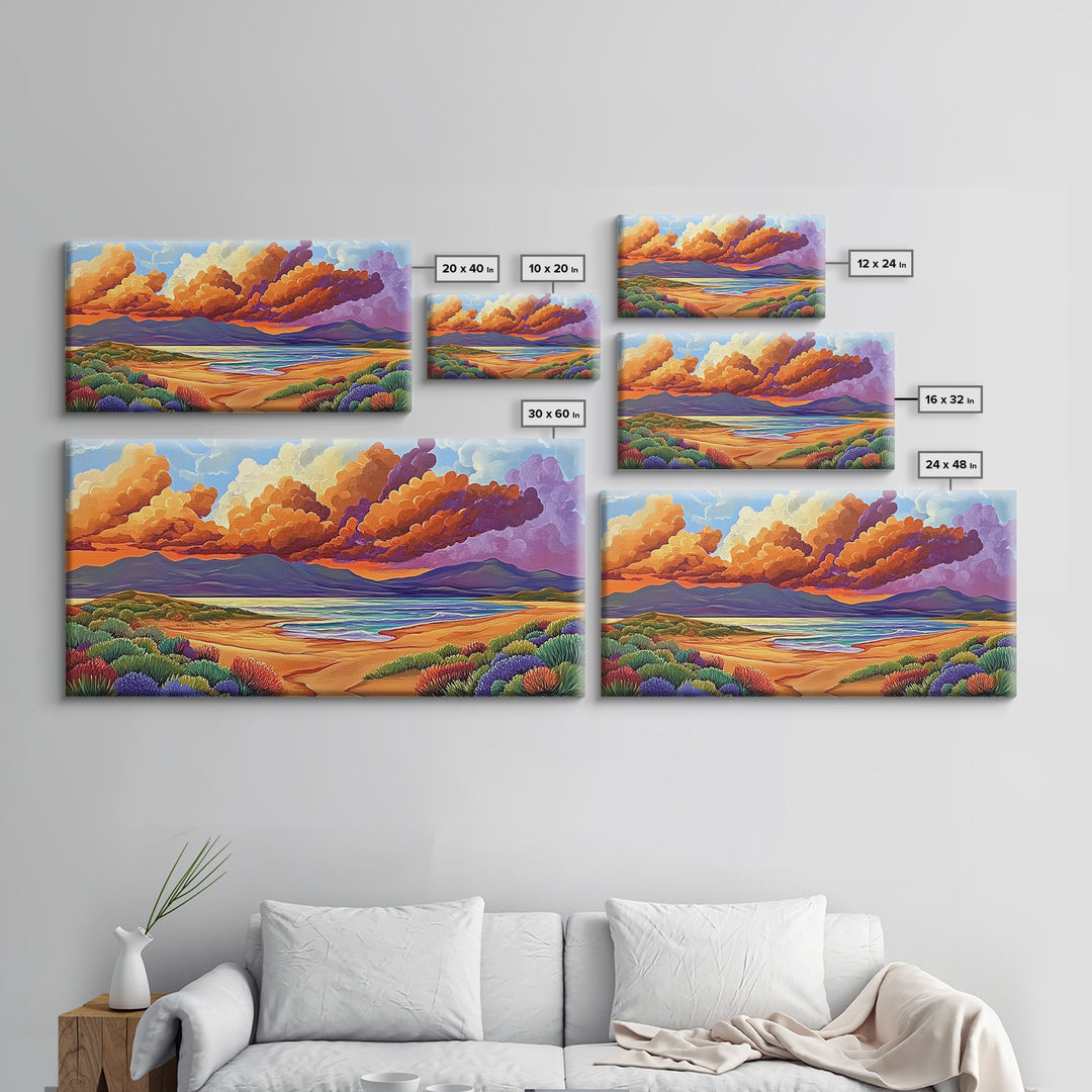 Coastal Sunset, Sandy Dunes, Ocean View, Canvas Print, Beach sunset artwork perfect Bathroom Wall Art or Tranquil Bedroom Decor