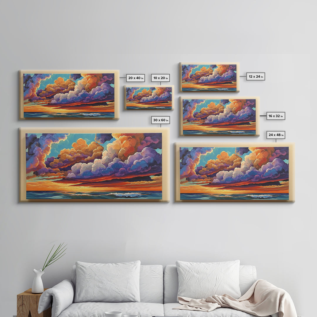 Sunset Sky, Ocean, Dreamscape, Canvas Print, colorful wall art, dreamy cloudscape, living room decor, vibrant fantasy atmosphere