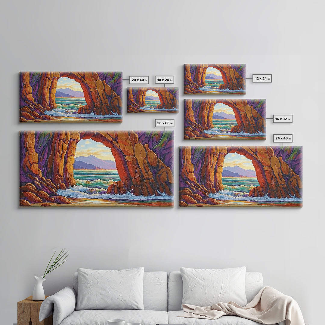 Archway Ocean, Rocks, Canvas Print, Coastal Decor, Beach House Landscape Art, Dramatic Seascape, Living Room Wall Art, Nature Painting