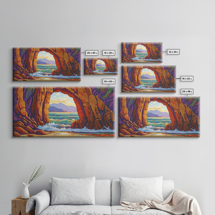Archway Ocean, Rocks, Canvas Print, Coastal Decor, Beach House Landscape Art, Dramatic Seascape, Living Room Wall Art, Nature Painting