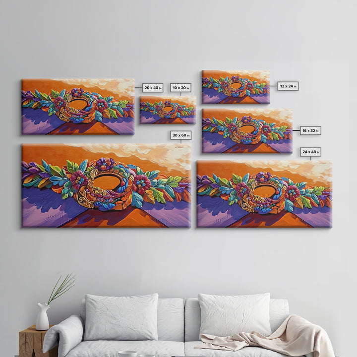 Wreath Orange, Floral, Framed Canvas Print, Bright Floral Crown Wall Decor, Whimsical Art Style, Bohemian Bedroom Artwork
