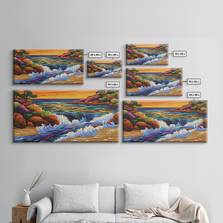 Coastal Stream, Sunset Shore, Nature Escape, Canvas Print, Tropical Landscape Wall Art, Vibrant Living Room or Office Decor