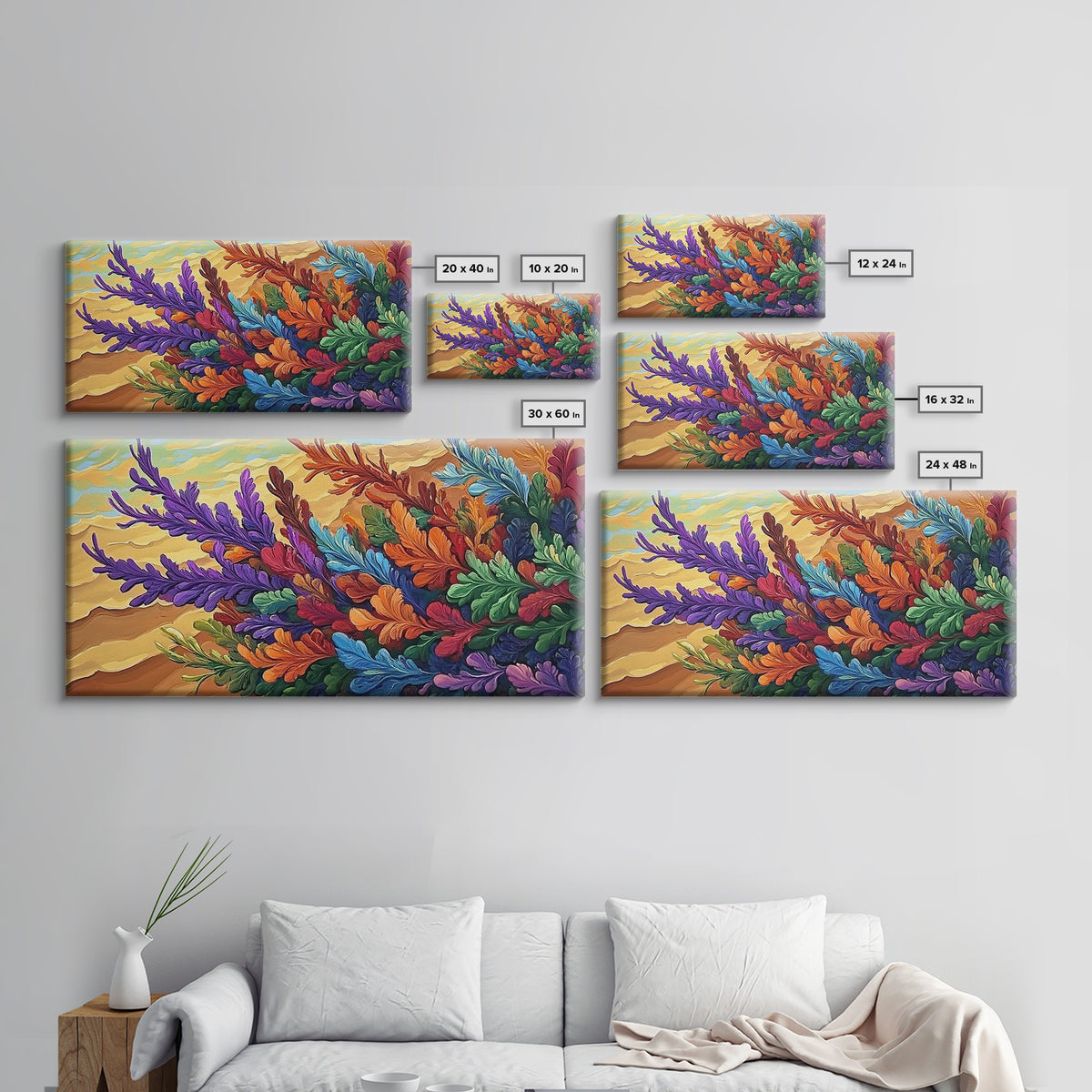Leaves Autumn, Colorful, Canvas Print, Fall Boho Wall Decor, Vibrant Foliage Painting, Nature-Inspired Living Room Wall Art
