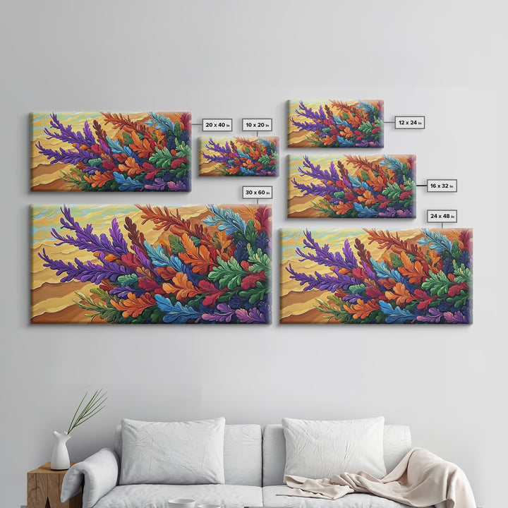 Leaves Autumn, Colorful, Canvas Print, Fall Boho Wall Decor, Vibrant Foliage Painting, Nature-Inspired Living Room Wall Art
