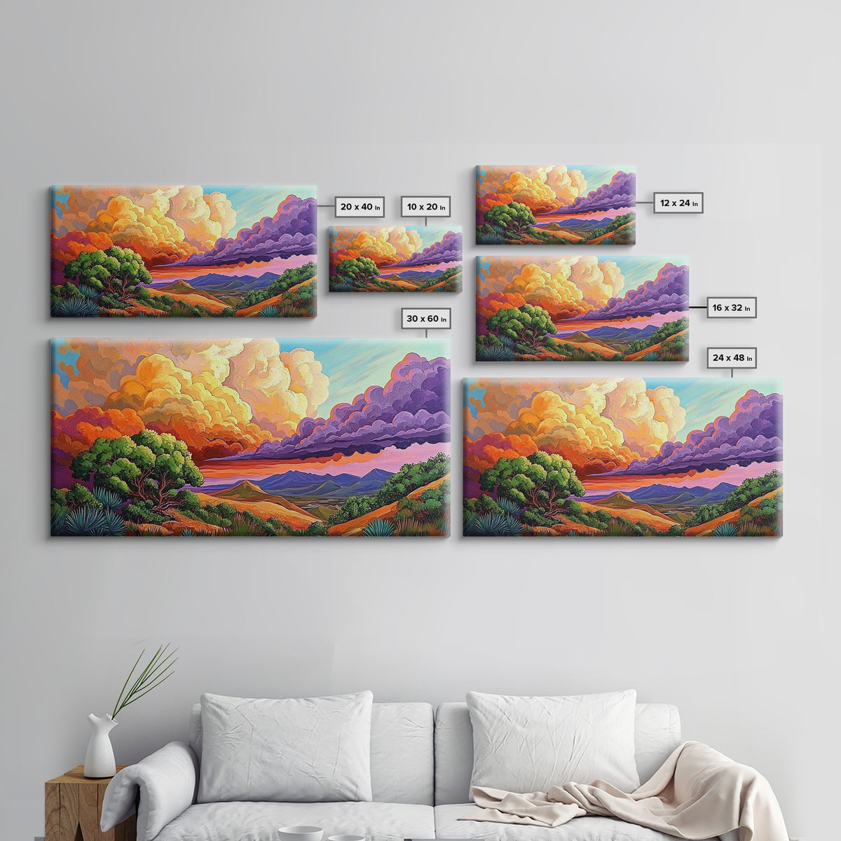 Desert Mountains, Sky, Sunset Clouds, Framed Canvas Print, Colorful Landscape Art, Office Wall Decor, Western Scenery, Autumn Vibes
