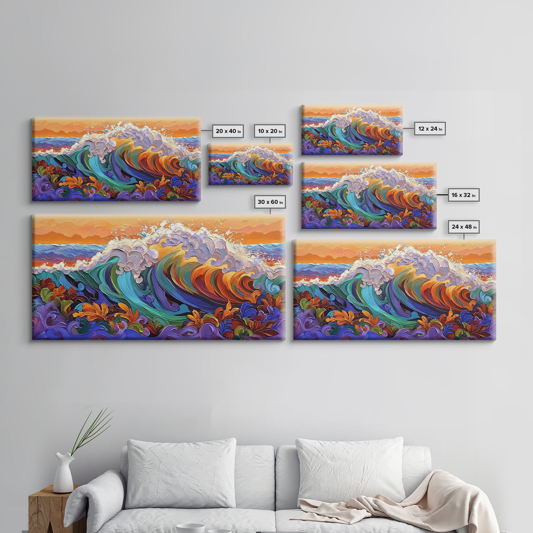 Bold Waves, Abstract, Ocean, Canvas Print, vibrant ocean wave art, abstract palette knife style, beach home décor, kitchen wall art