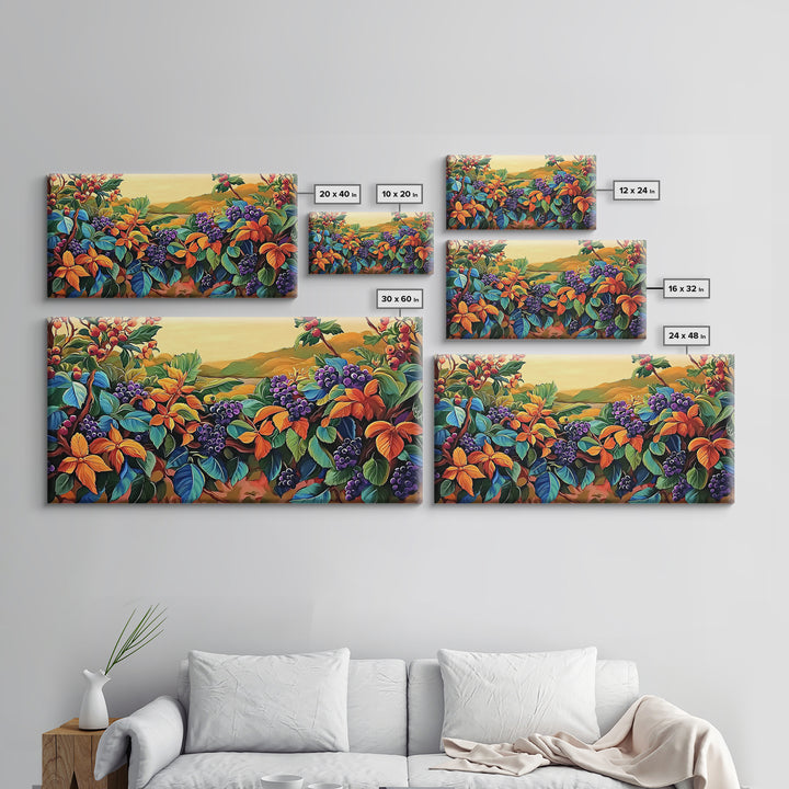 Grapes Harvest, Vineyard, Autumn, Framed Canvas Print vibrant fall kitchen wall art, farmhouse harvest decor, vineyard fruit painting