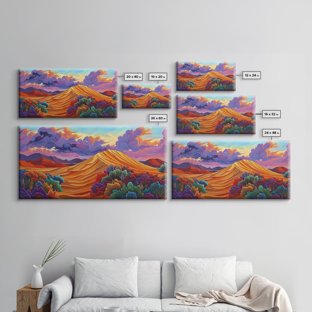 Sand Mountain, Clouds Sunset, Canvas Print, vibrant desert, mountain landscape, dusk dramatic sky, Autumn Decor, Boho Living Room