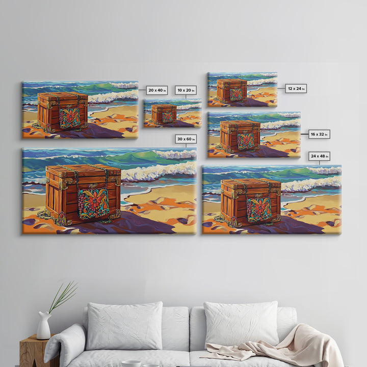 Treasure Chest, Beach Art, Ocean Waves, Nautical Decor, Coastal Wall Art, Seaside Aesthetic, Canvas Print, Living Room Wall Art