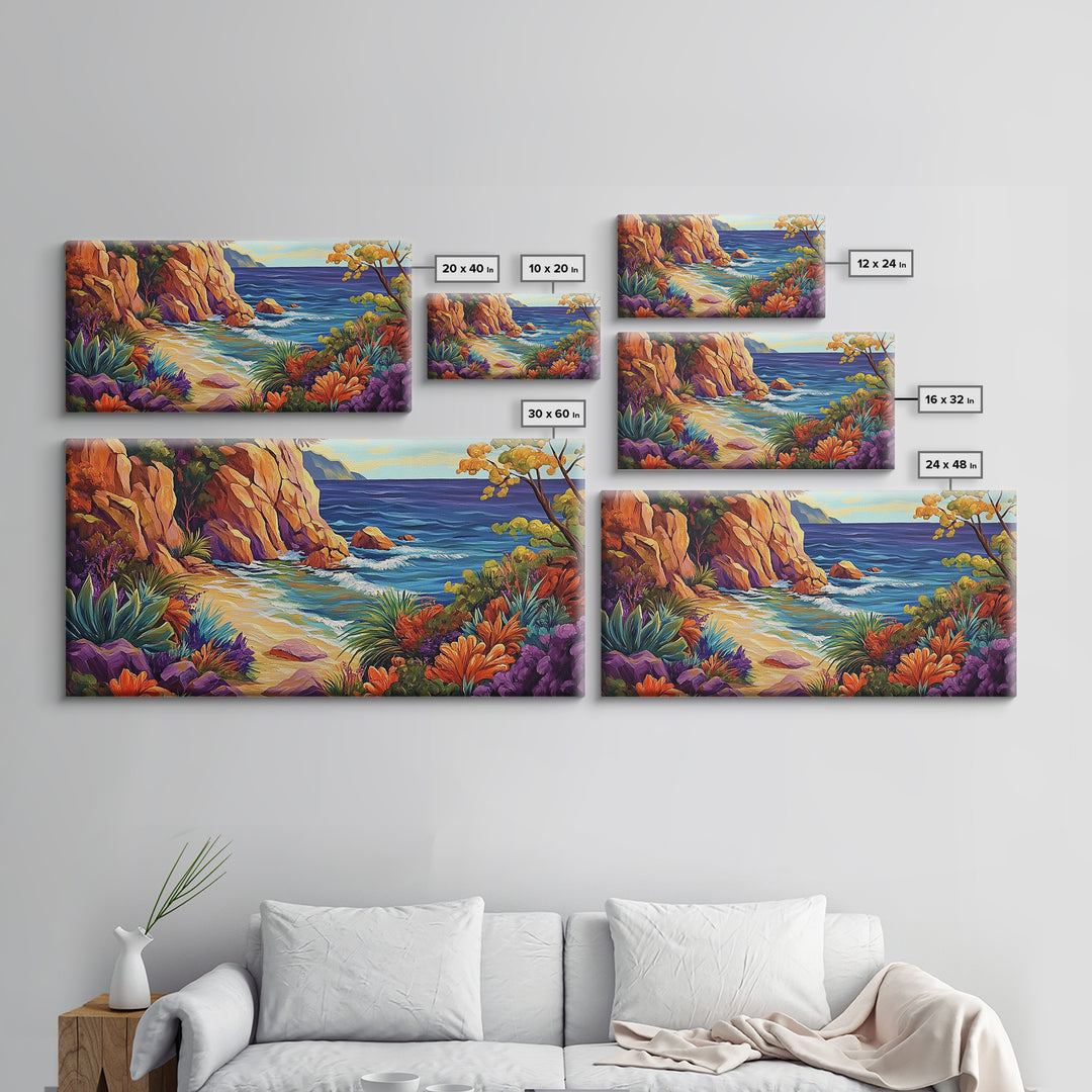 Cove Beach, Tropical, Hideaway, Coastal beach hideaway Canvas Print, tropical wall art, bedroom ocean view, vibrant color landscape