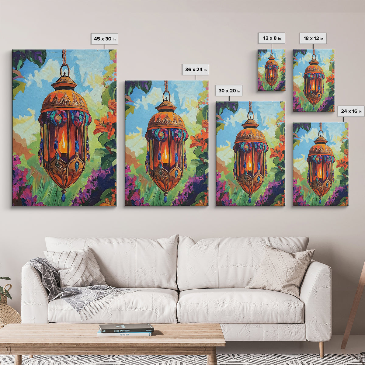 Boho Lantern, Glow, Garden, Framed Canvas Print, Moroccan Lantern Art, Boho Wall Decor, Eclectic Lighting Artwork, Patio Living Room Art