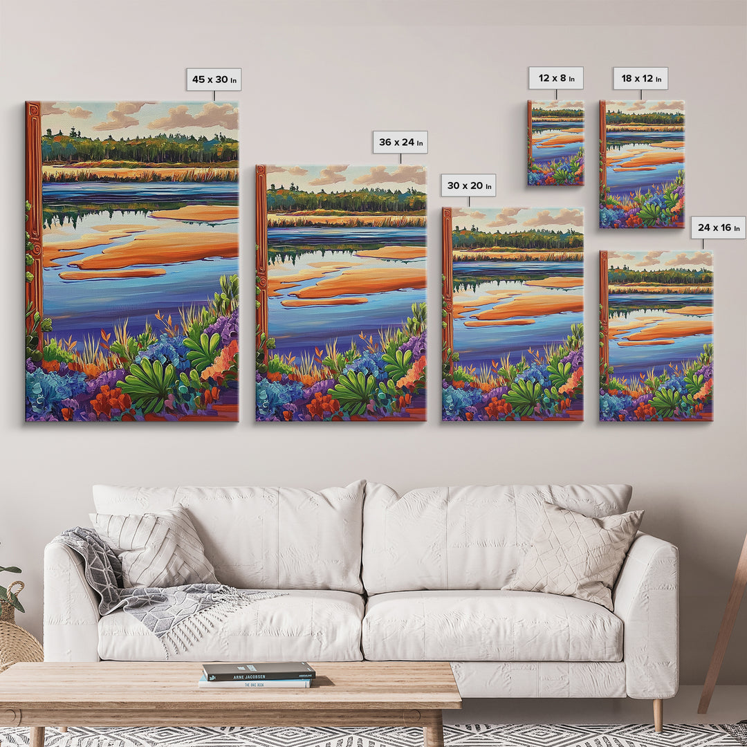 River Marsh, Reflection, Nature Landscape Canvas Print, Peaceful Lake Wall Art, Dining Room Decor, Tranquil Scenic Artwork