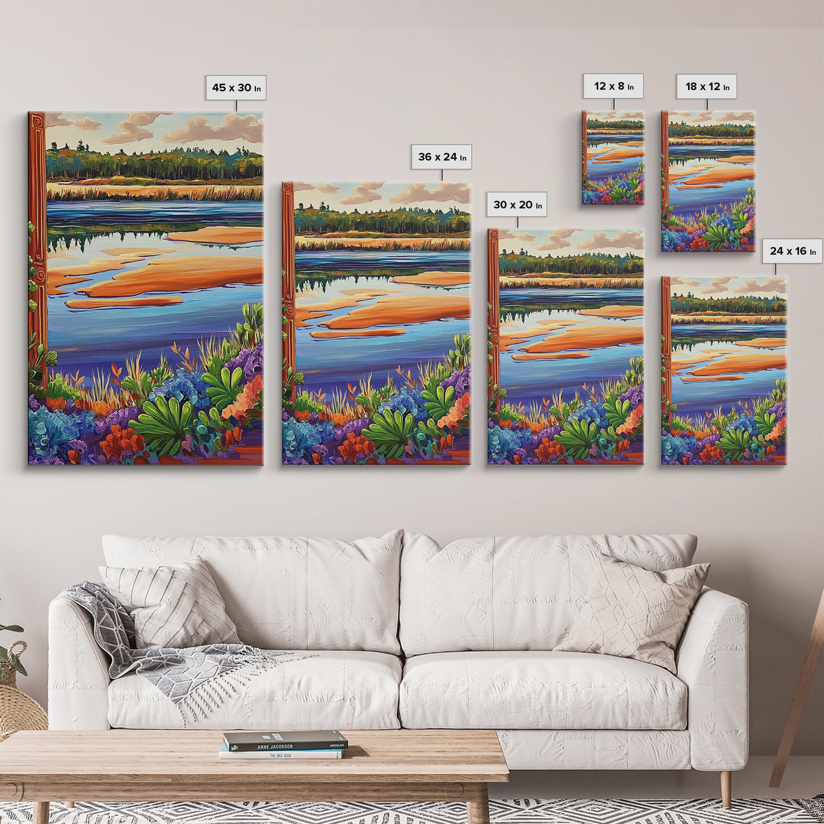 River Marsh, Reflection, Nature Landscape Canvas Print, Peaceful Lake Wall Art, Dining Room Decor, Tranquil Scenic Artwork