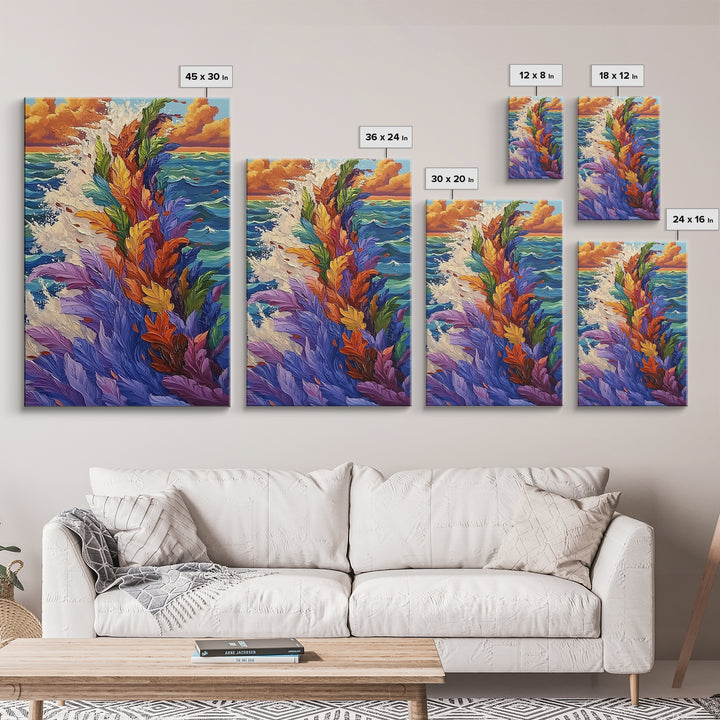 Ocean Feathers, Splash Art, Bright Abstract, Color Burst, Framed Canvas Print, Living Room Wall Art, modern tropical art, bold color