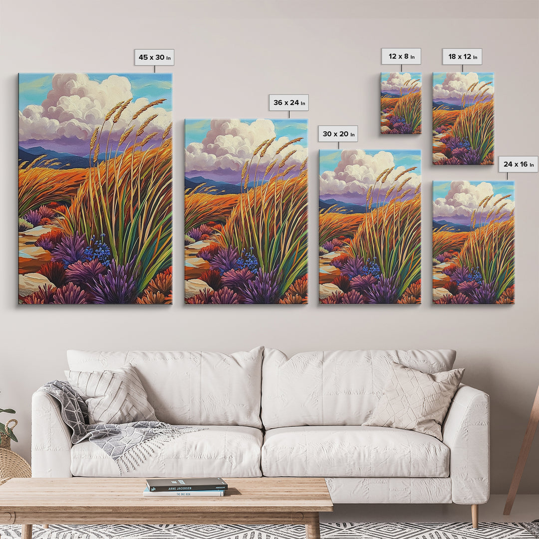 Autumn Prairie, Golden Fields, Windy Wheat, Nature Trail, Framed Canvas Print, Fall Wall Art, rustic farmhouse decor, cozy style