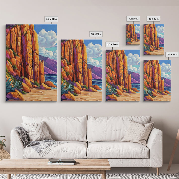Desert Cliffs and Sea, Coastal Rock Formation, Vibrant Shoreline Scene, Canvas Print, Living Room Wall Art, Bold Nature Painting