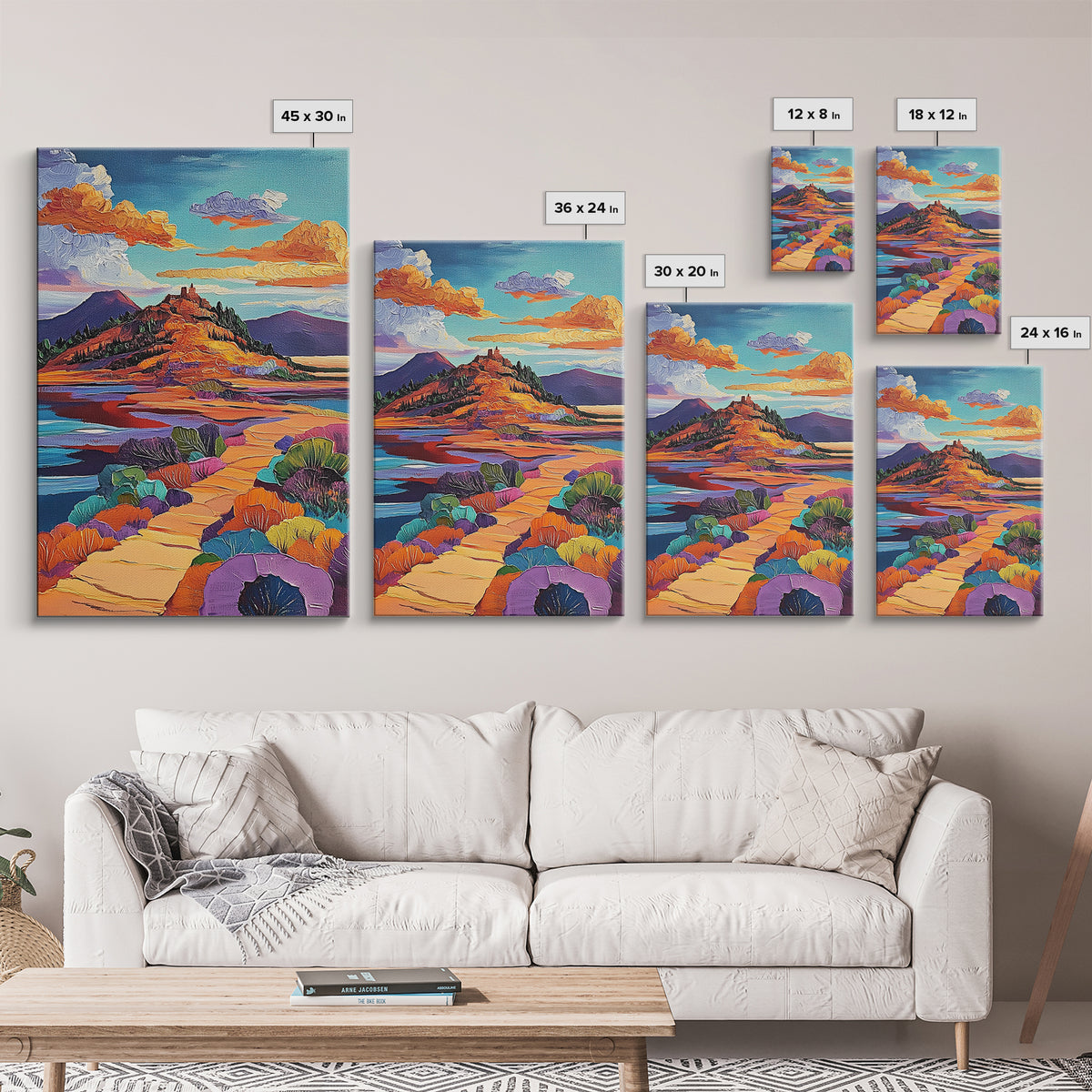 Desert Pathway Painting, Vibrant Mountain Scene, Colorful Earthy Art, Framed Canvas Print, Rustic Hallway Wall Art, Fall Colors