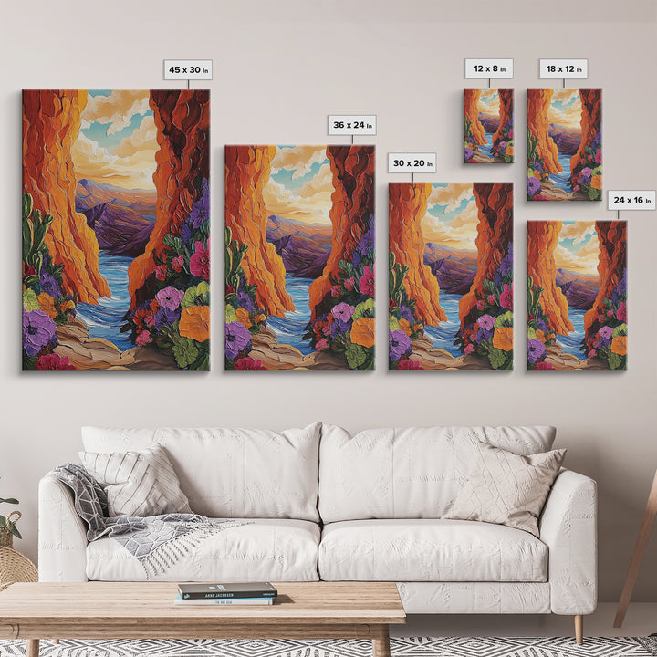 Canyon Wildflowers, Desert, Horizon, Canvas Print bold desert canyon landscape boho rustic mountain view wildflower wall art hallway decor