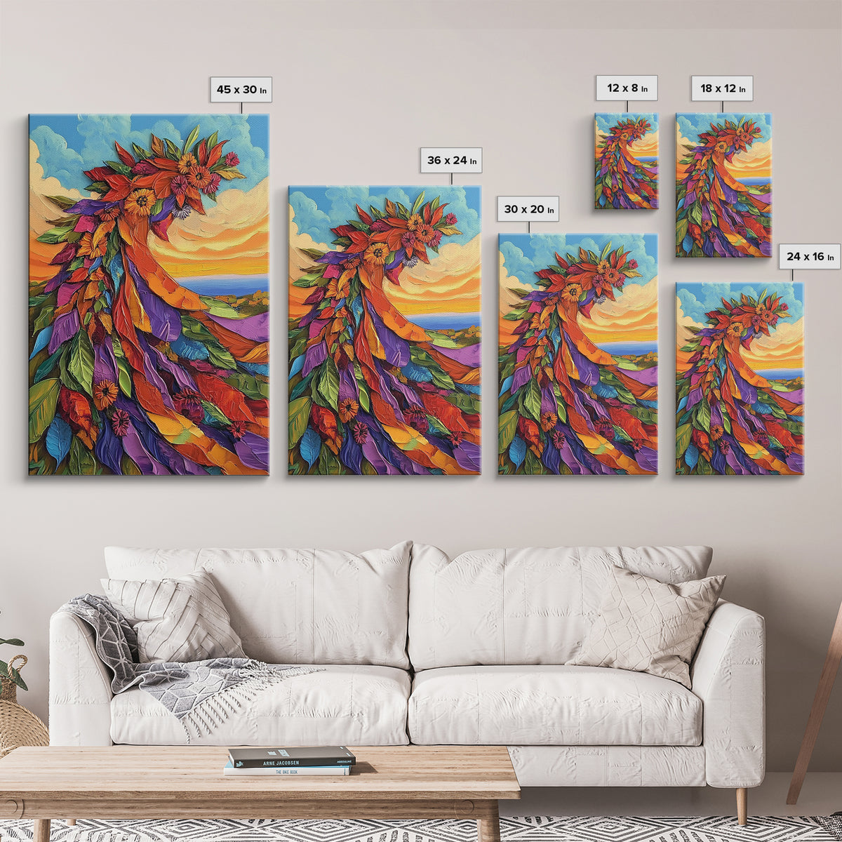 Abstract Bloom, Petals, Rainbow, Framed Canvas Print, bold flower art, modern botanical decor, textured wall piece, Bedroom or Entryway