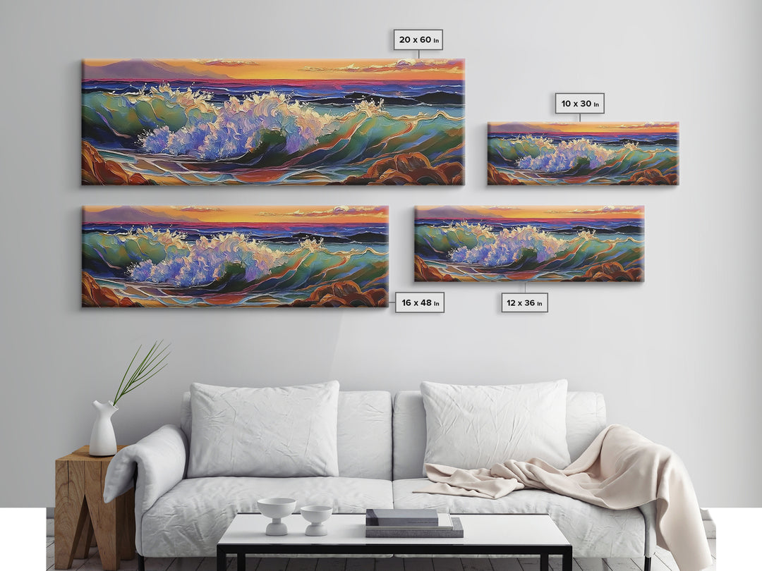 Breaking Wave, Seascape Sunset, Surf Art, Tranquil Ocean, Framed Canvas Print, Beach House Wall Art, Coastal Living Decor, Nature Scene