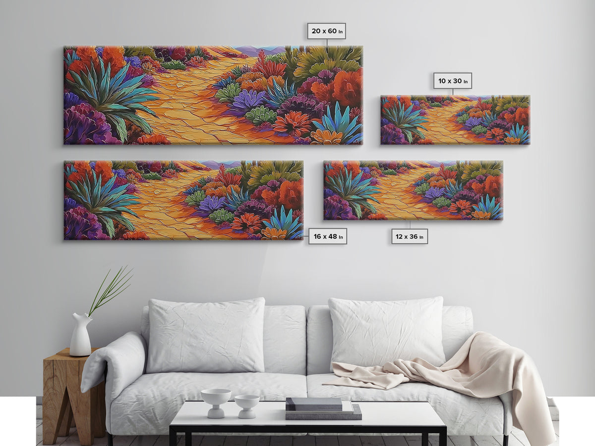 Desert Pathway, Wildflower Trail, Vibrant Colors, Boho Landscape, Framed Canvas Print, Entryway Wall Art, Boho Living Room