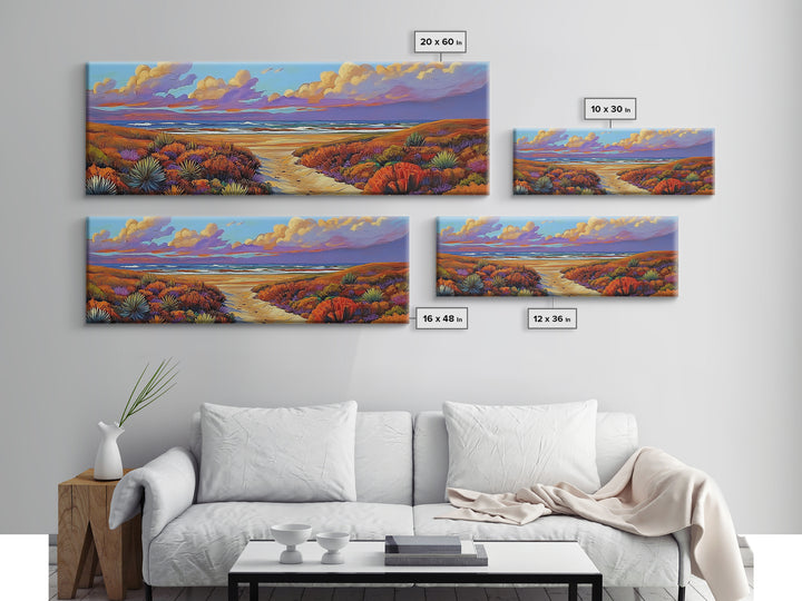 Coastal Dunes, Sunset Horizon, Seaside Path Art, Autumn Landscape, Canvas Print, Tranquil Living Room or Bedroom Wall Decor