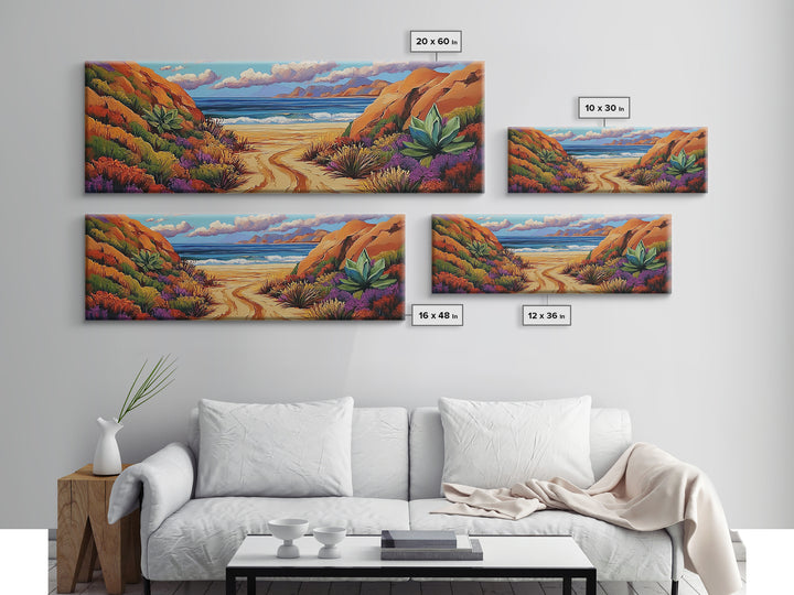 Desert Path, Beach Escape, Vibrant Nature, Scenic View, Framed Canvas Print, landscape painting, hallway art, sunset wall decor