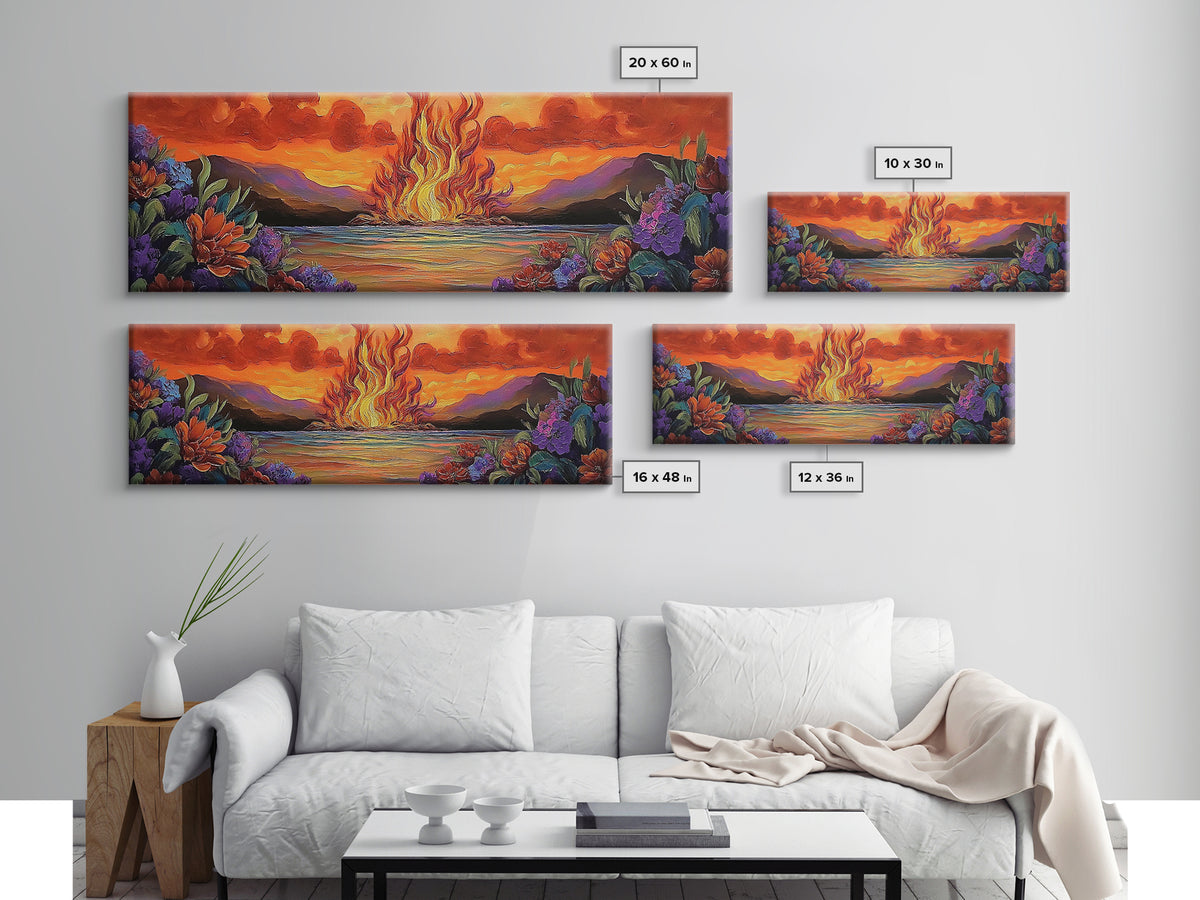 Burning Sky, Sunset Fire, Vibrant Nature, Canvas Print, Fall wall decor, dramatic sky wall art, living room art, abstract art