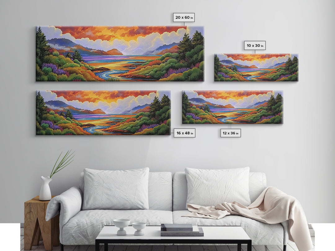 Sunset Lake Scene, Mountain View Art, Tranquil Waterscape Landscape, Framed Canvas Print, Nature Office Decor, Living Room Art
