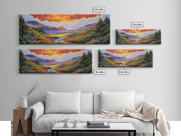 Sunset Lake Scene, Mountain View Art, Tranquil Waterscape Landscape, Framed Canvas Print, Nature Office Decor, Living Room Art