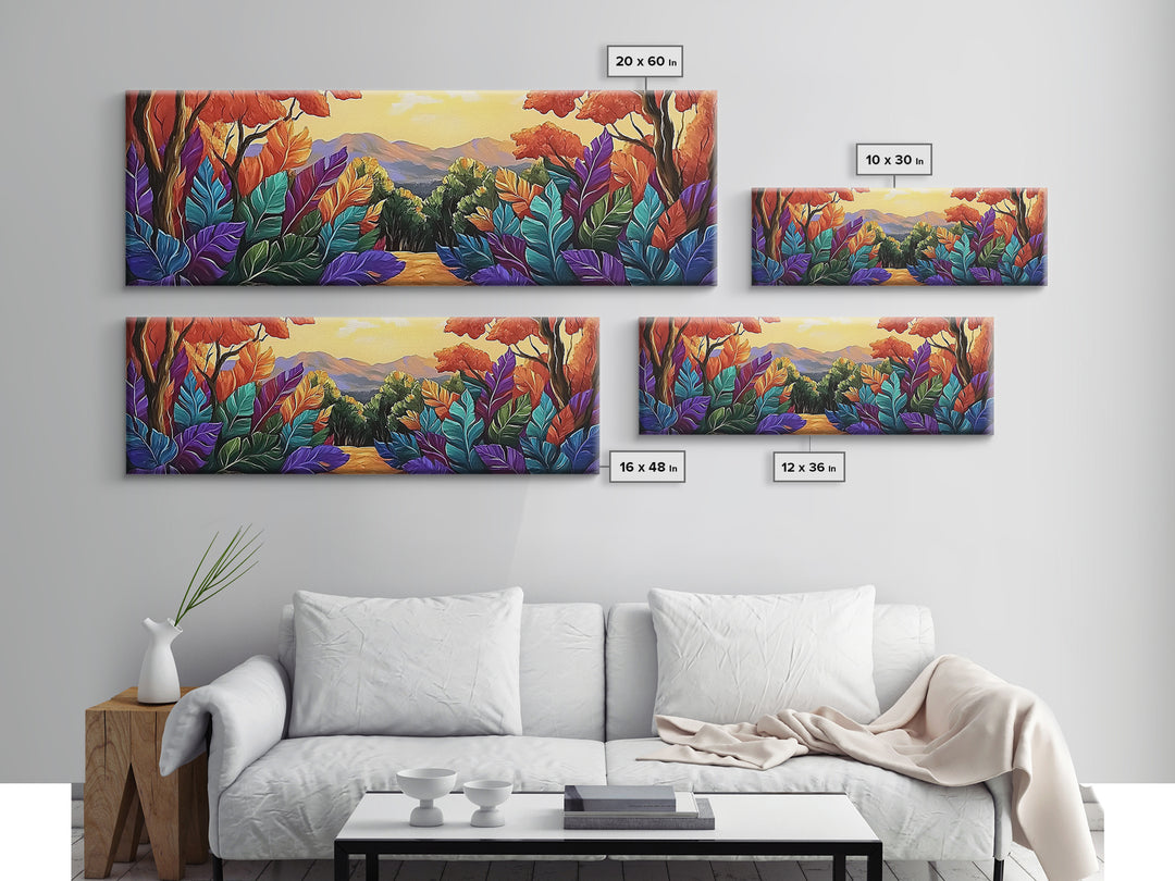 Autumn Forest Path, Colorful Fall Foliage Trail, Vibrant Nature Design, Framed Canvas Print, Cozy Hallway Art, Fall Living Room