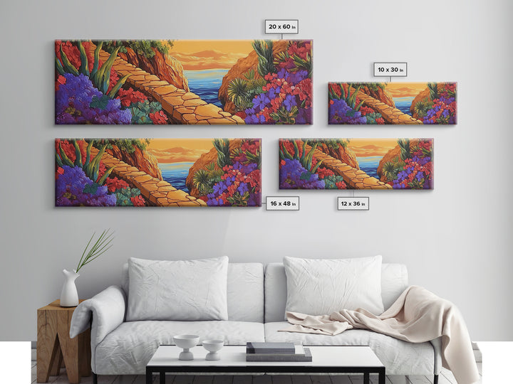 Desert Path, Floral Trail, Mountain View, Framed Canvas Print, Southwestern Wall Art, Nature Inspired Art, Boho Vibe, Living Room Decor