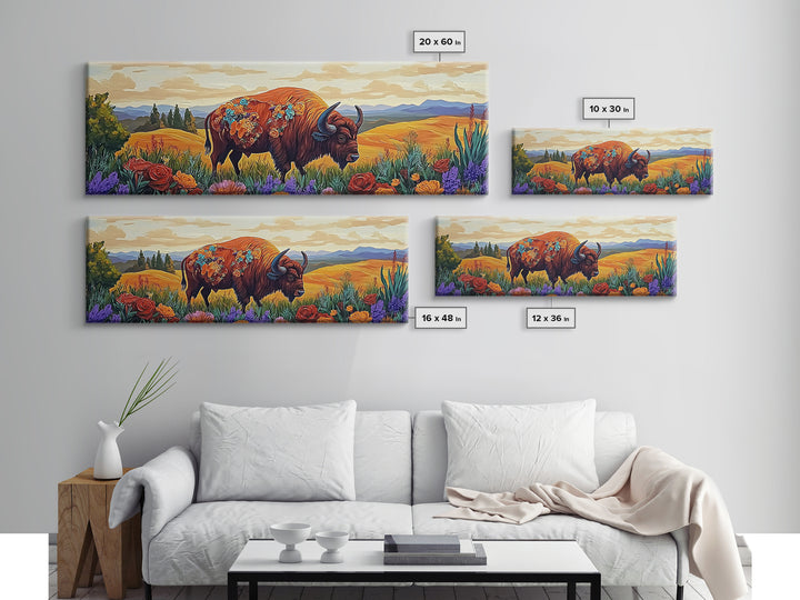 Bison Meadow, Wildflowers, Prairie Soul, Framed Canvas Print, Fall Wall Art, Western Decor, Rustic Living Room Art, Nature Art