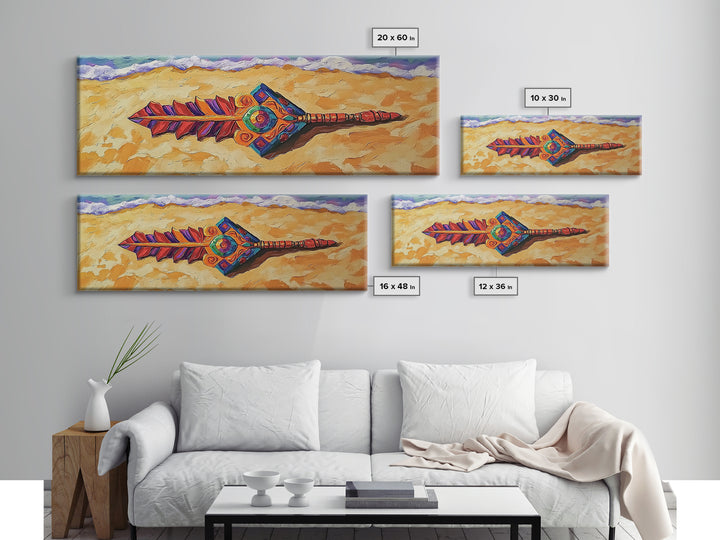 Tribal Arrow Symbol, Colorful Boho Style, Desert Beach Art, Canvas Print, Southwestern Decor, Eclectic Wall Accent