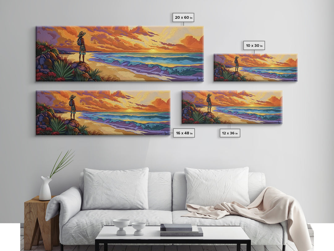 Ocean Sunset, Traveler View, Warm Colors, Beach Adventure, Framed Canvas Print, Wanderlust Wall Art, Bedroom Accent, Nature Lover Gift