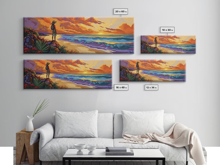 Ocean Sunset, Traveler View, Warm Colors, Beach Adventure, Framed Canvas Print, Wanderlust Wall Art, Bedroom Accent, Nature Lover Gift